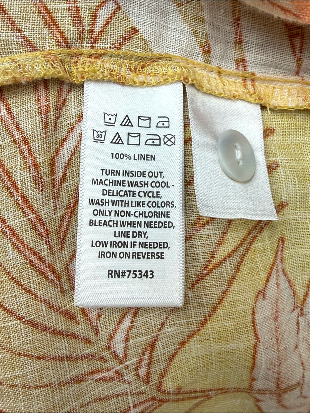 Tahari 100% Linen Tropical Palm Print Sleeveless Top MOP Buttons Size XL - Picture 9 of 10